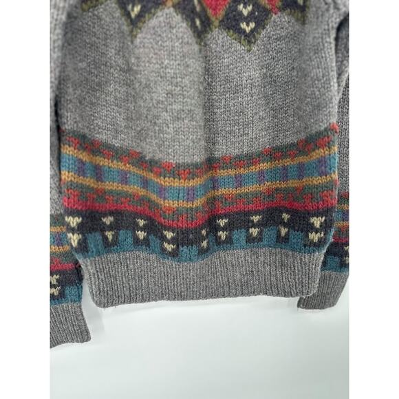 Vintage Boston Traders Sweater Mens Medium Geometric Fair Isle Chunky Knit Wool - Picture 3 of 8